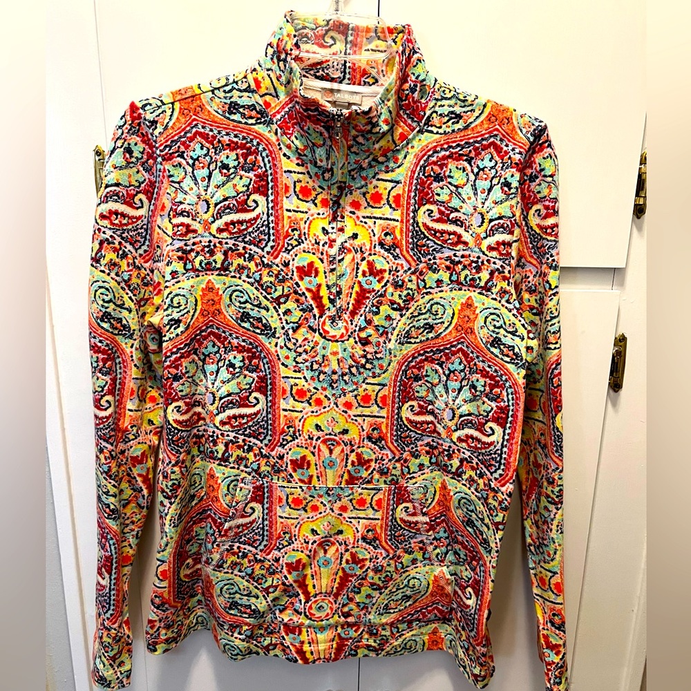 T by Talbots French terry 1/4 zip with kangaroo pocket. Great for spring!